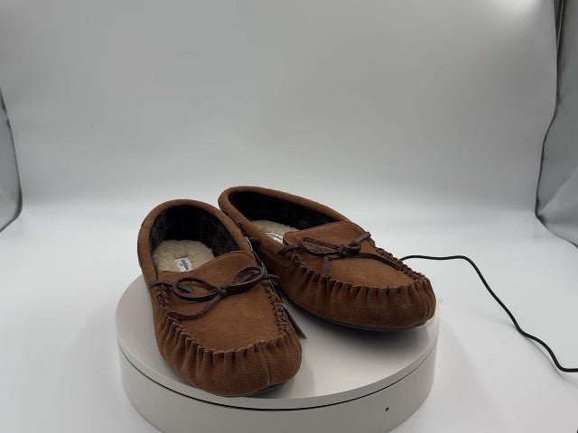 Men's Topher Moccasin Slippers - Goodfellow & Co Chestnut 11: Suede Upper, Indoor/Outdoor Sole, Slip-On Design