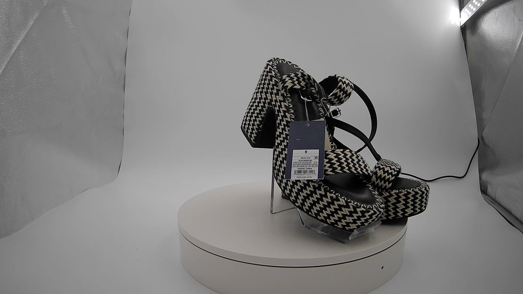Women's Madeline Woven Platform Sandal Heels with Memory Foam Insole - Universal Thread Black 6: Ankle Strap, Block Heel