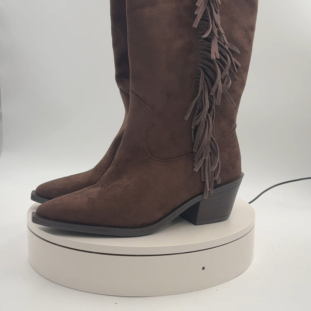 Women’s Patsy Tall Fringe Western Boots With Memory Foam Insole – Universal Thread Chocolate 8.5