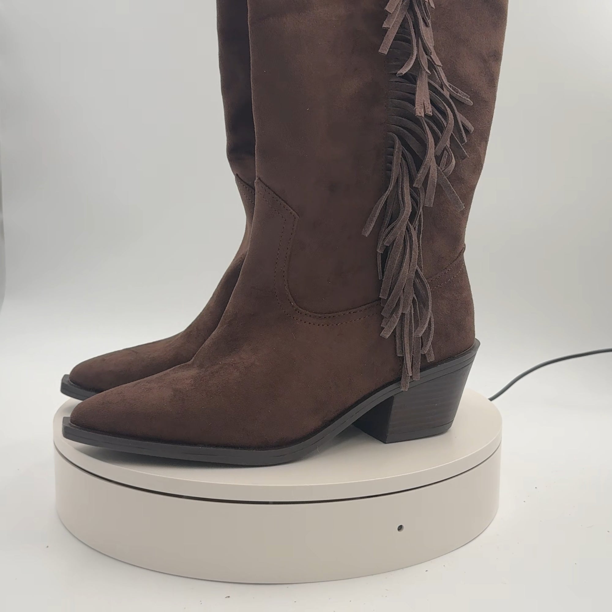 Women’s Patsy Tall Fringe Western Boots With Memory Foam Insole – Universal Thread Chocolate 8.5