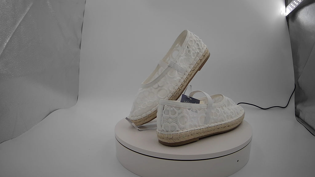Women's Celia Floral Lace Mary Jane Espadrille Flat with Memory Foam Insole - Universal Thread White 6.5: Breathable Mesh, Pull-On Style