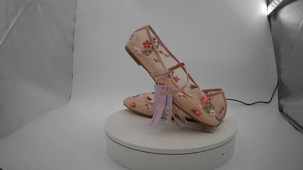 Women's Elsa Floral Mesh Mary Jane Flats - Wild Fable Pink 10: Memory Foam, Buckle Closure, Textured Outsole