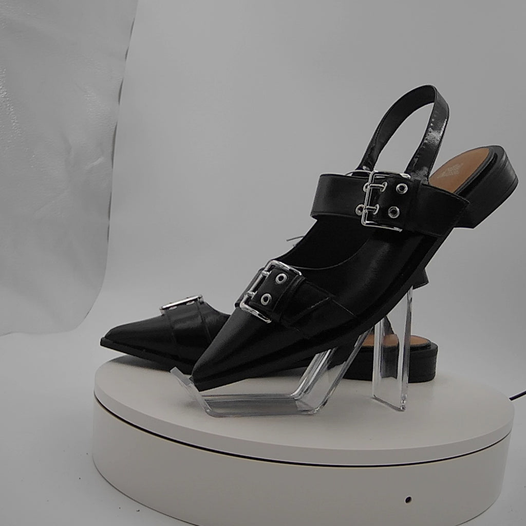 Women's Peyton Double Buckle Slingback Flats With Memory Foam Insole - Wild Fable Black 8: Medium Width, Block Heel, Closed Almond Toe