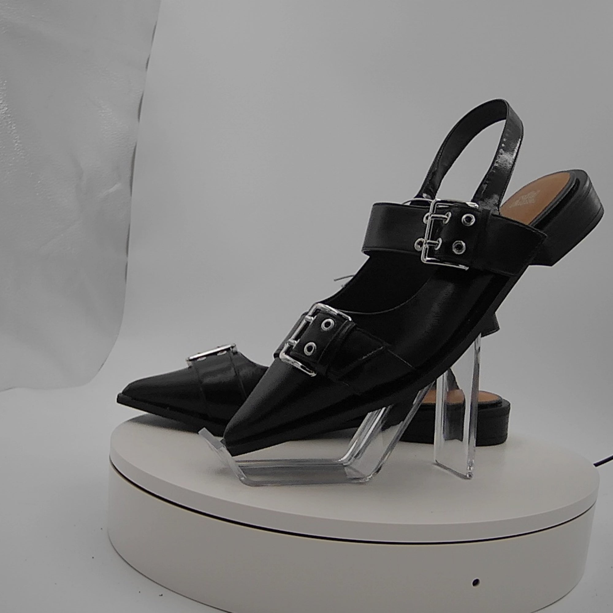 Women's Peyton Double Buckle Slingback Flats With Memory Foam Insole - Wild Fable Black 8: Medium Width, Block Heel, Closed Almond Toe