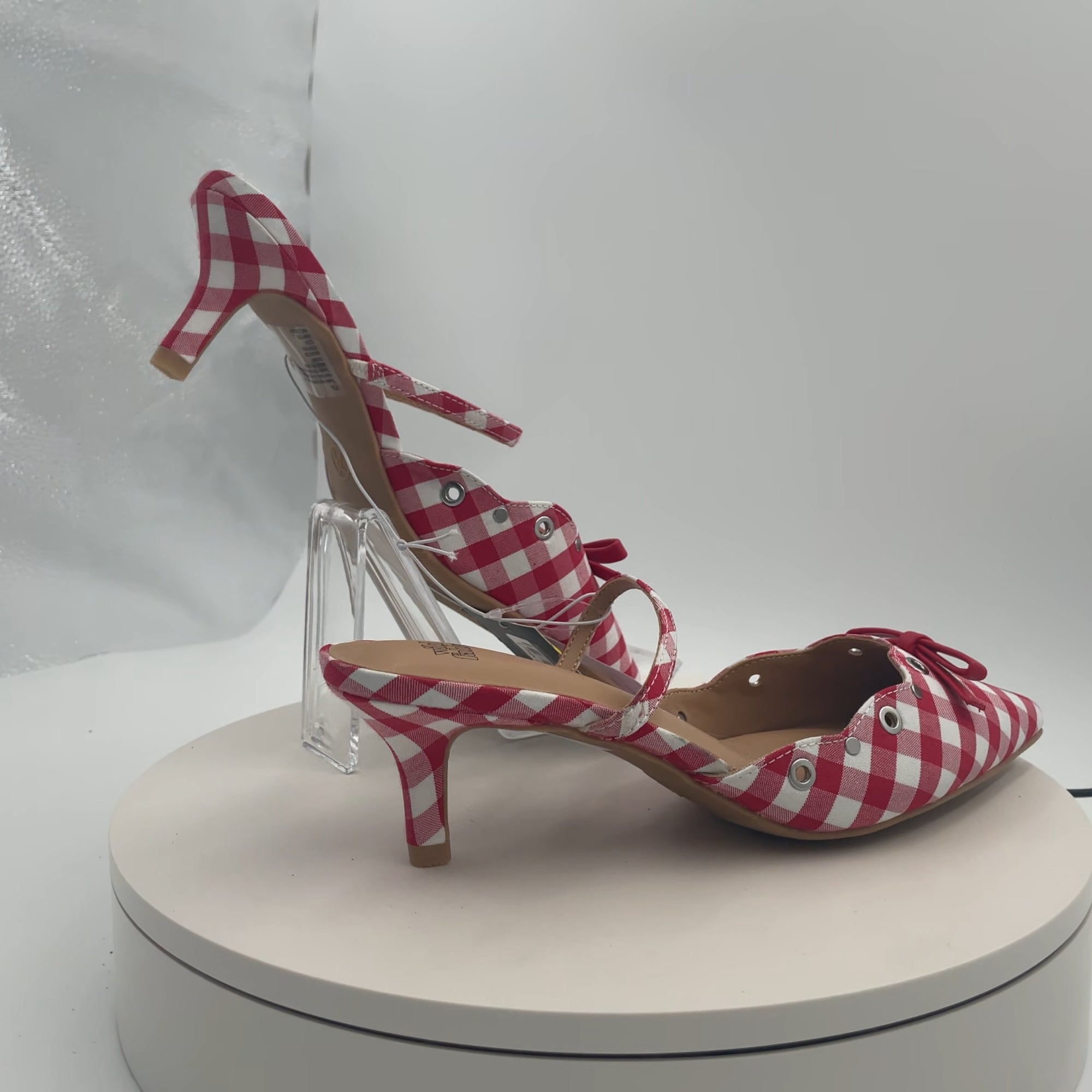 Women's Lysandra Gingham Eyelet Kitten Heels - Wild Fable Red 7.5: Slip-On Pumps, Pointed Toe, 2" Louis Heel, Textured Outsole