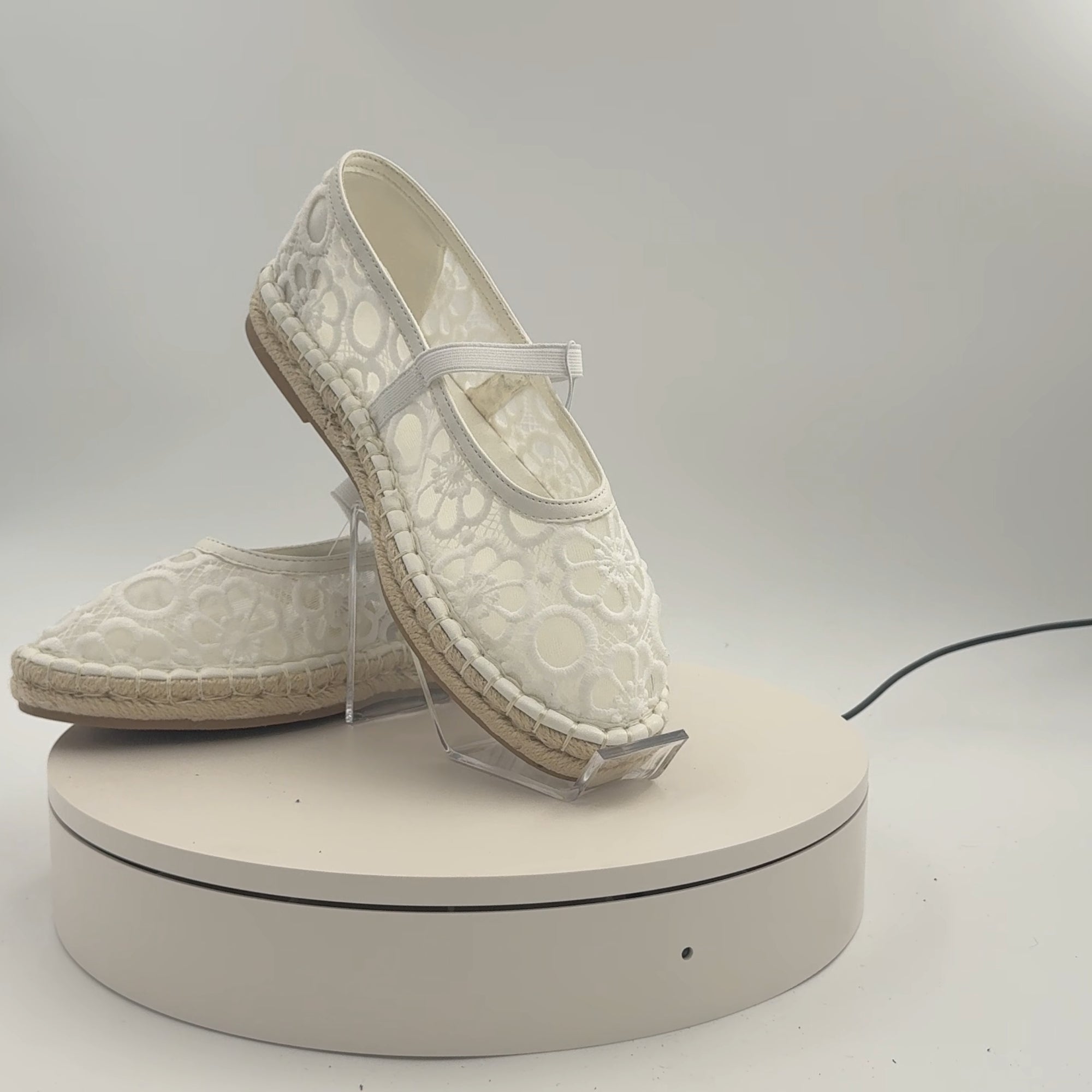 Women's Celia Floral Lace Mary Jane Espadrille Flat With Memory Foam Insole - Universal Thread White 8: Breathable Mesh, Pull-On Style