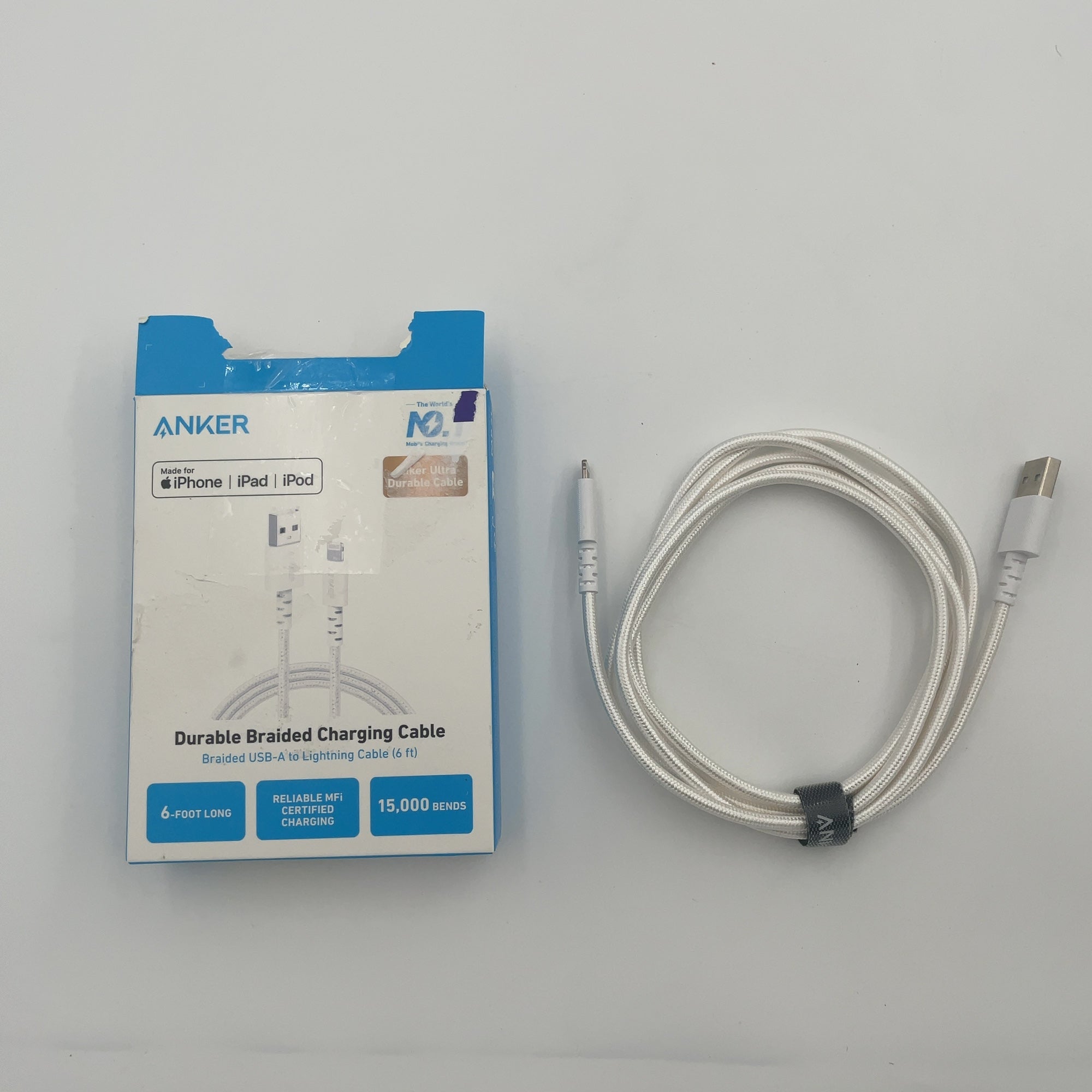 Anker 6' Braided Lightning To Usb-A Charging Cable - White: Apple Lightning Connector