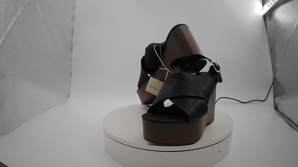 Women's Naomi Wood Wedge Heels with Memory Foam Insole - Universal Thread Black 8: Ankle Strap, Open Toe