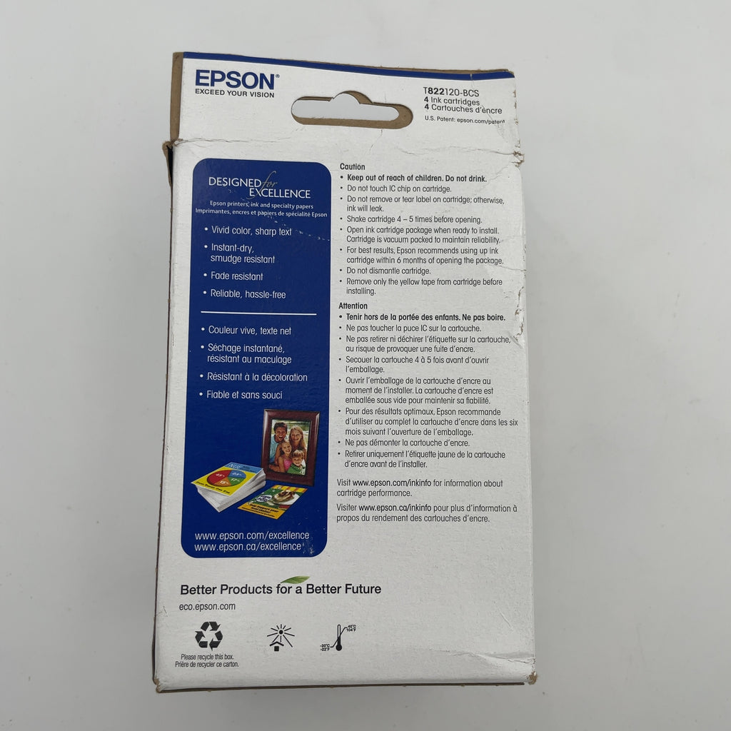 Epson 822 Cmyk Multipack Ink Cartridges: Standard Yield Printer Ink Combo Pack