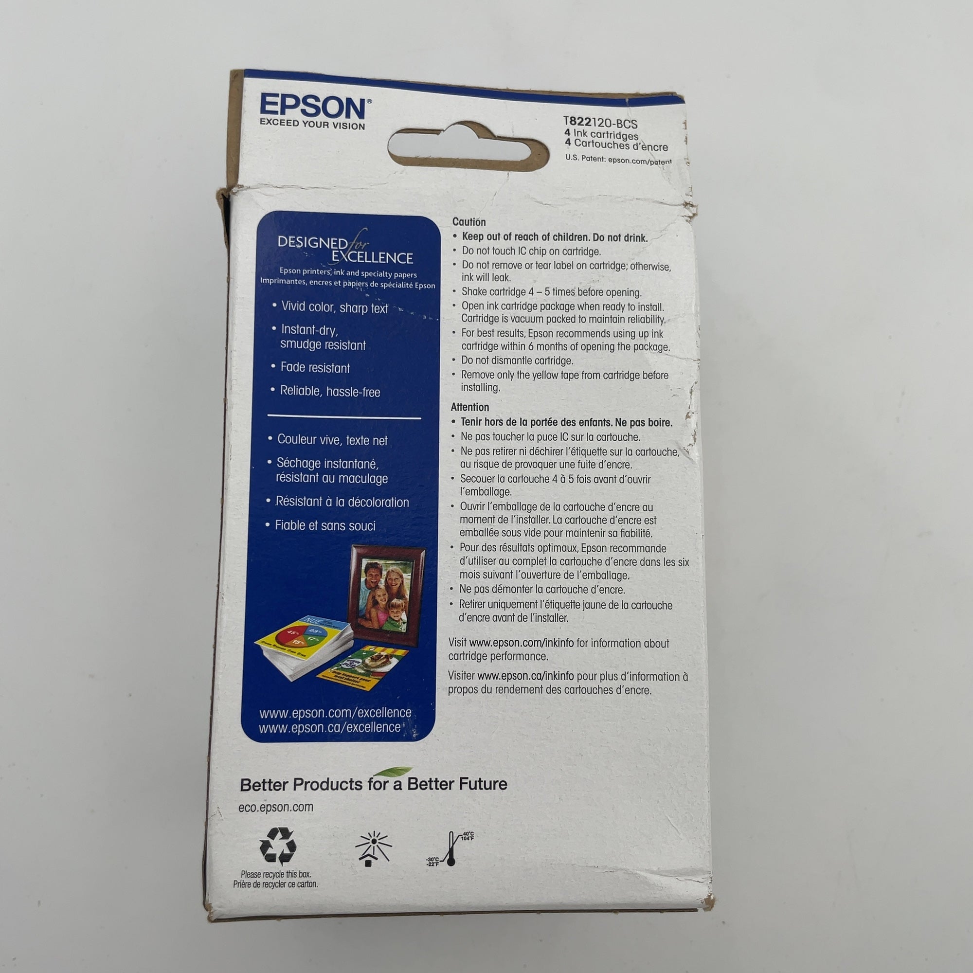 Epson 822 Cmyk Multipack Ink Cartridges: Standard Yield Printer Ink Combo Pack