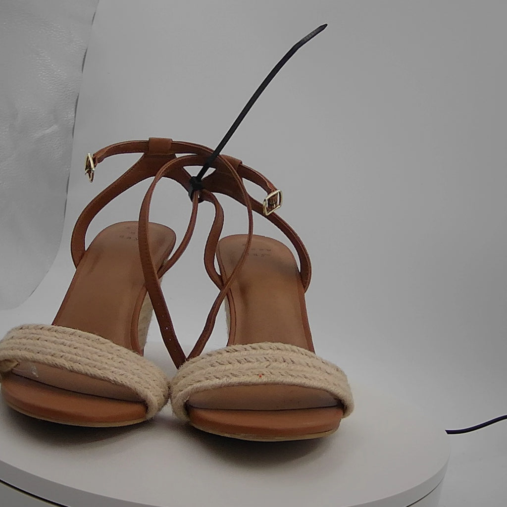Women's Tish Single Band Ankle Strap Wedge Heels With Memory Foam Insole - A New Day Tan 8: Open Toe, Platform Heel, Medium Width