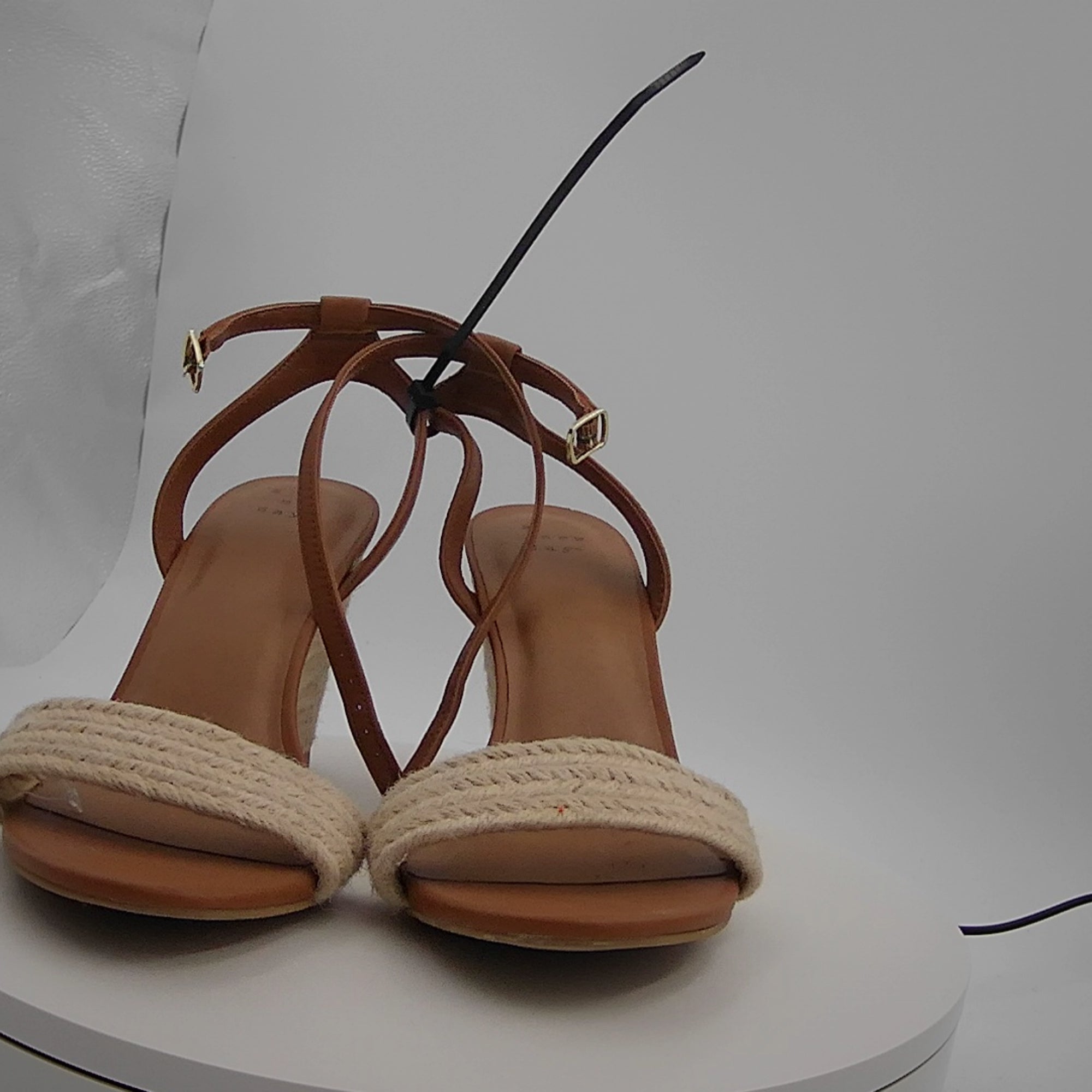 Women's Tish Single Band Ankle Strap Wedge Heels With Memory Foam Insole - A New Day Tan 8: Open Toe, Platform Heel, Medium Width