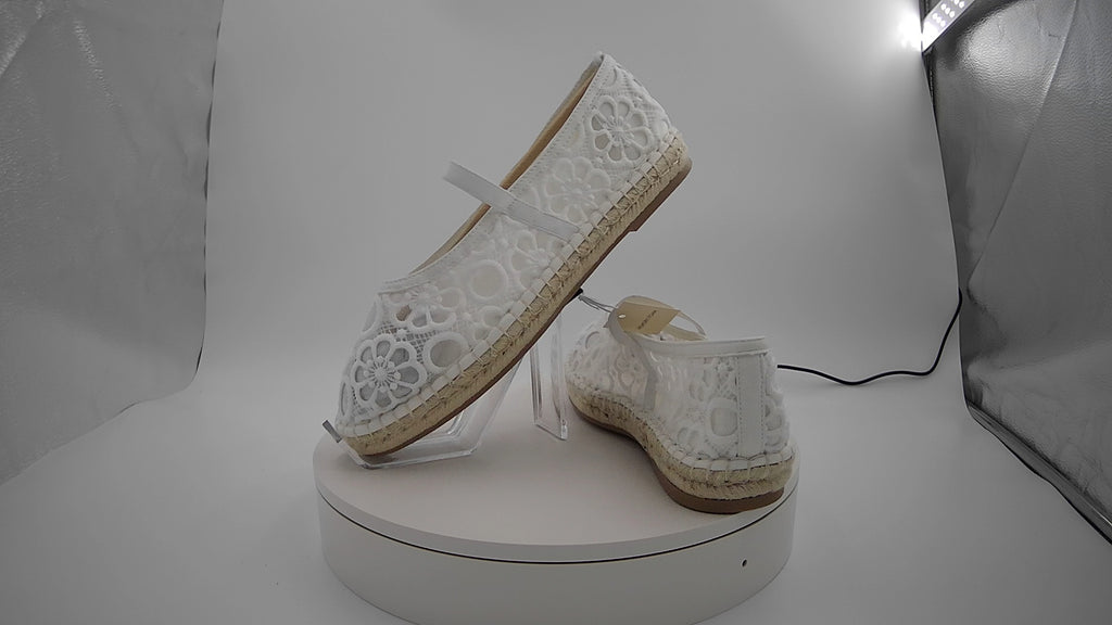 Women's Celia Floral Lace Mary Jane Espadrille Flat with Memory Foam Insole - Universal Thread White 11: Breathable Mesh Upper