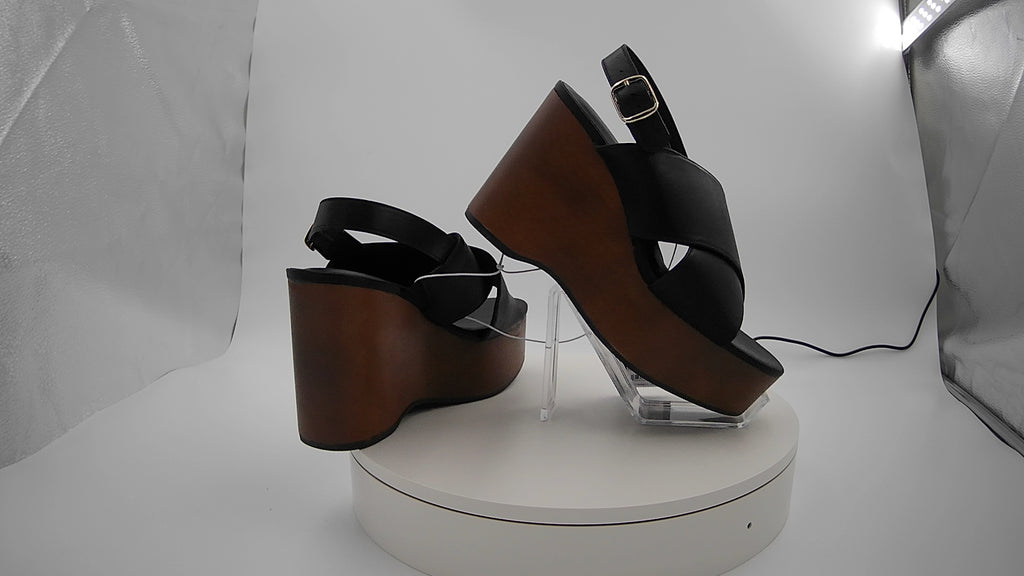 Women's Naomi Wood Wedge Heels with Memory Foam Insole - Universal Thread Black 7.5: Ankle Strap, Open Toe