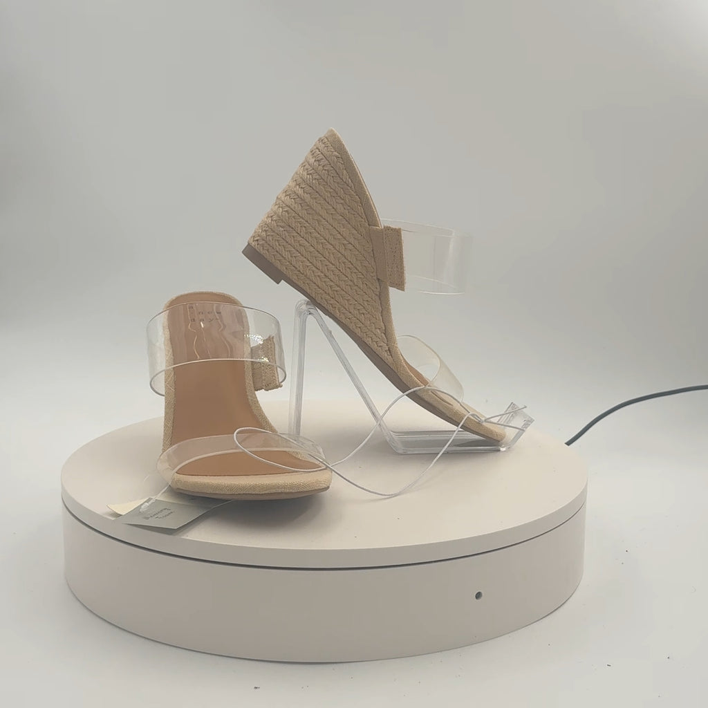 Women's Ansel Double Band Open Toe Wedge Heels With Memory Foam Insole - A New Day Tan 6: Slip-On, Platform Heel