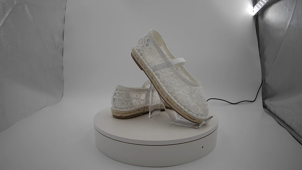 Women's Celia Floral Lace Mary Jane Espadrille Flat with Memory Foam Insole - Universal Thread White 6: Breathable Mesh Upper