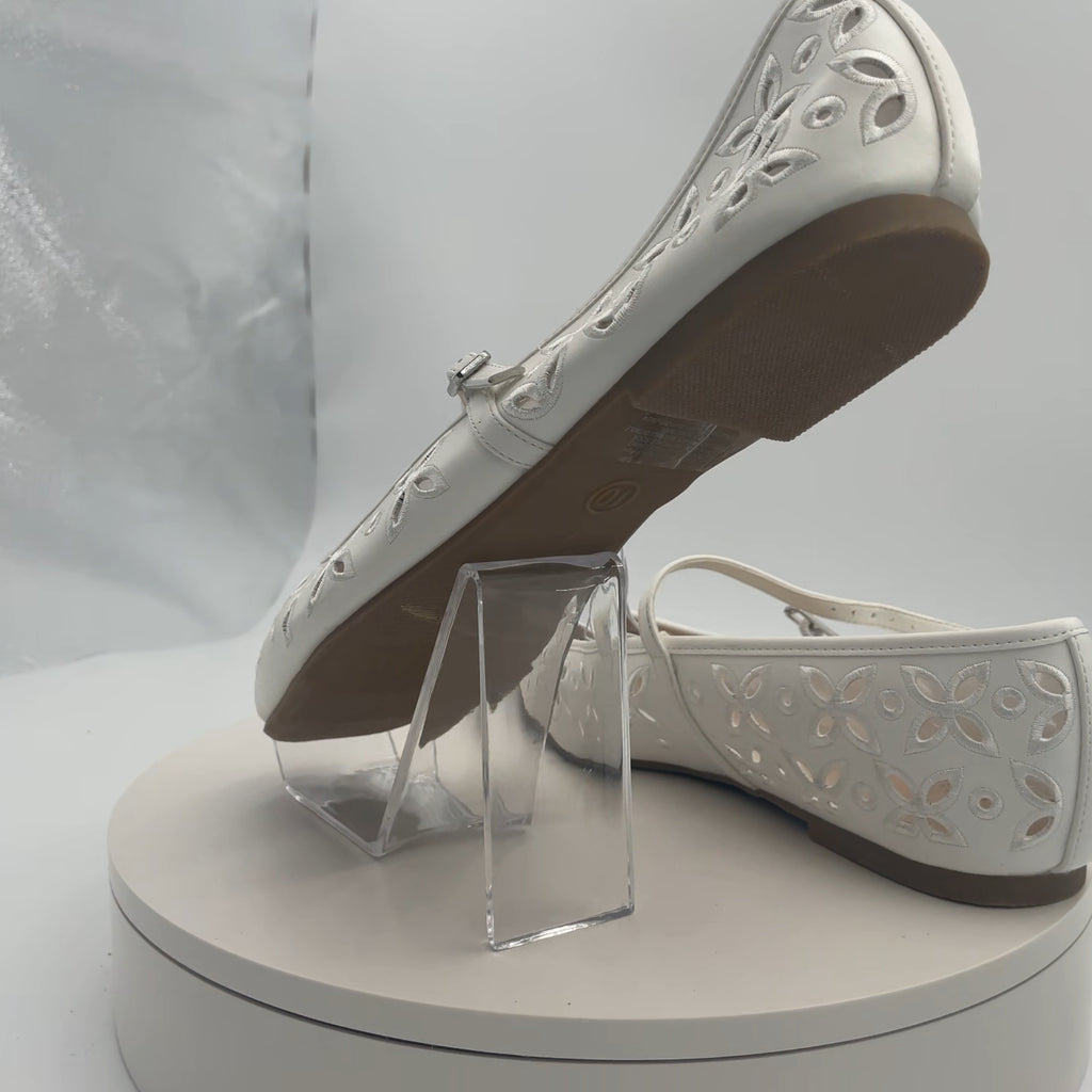 Women's Elsa Eyelet Mary Jane Ballet Flats With Memory Foam Insole - Wild Fable White 10: Faux Leather, Buckle Closure, Textured Outsole