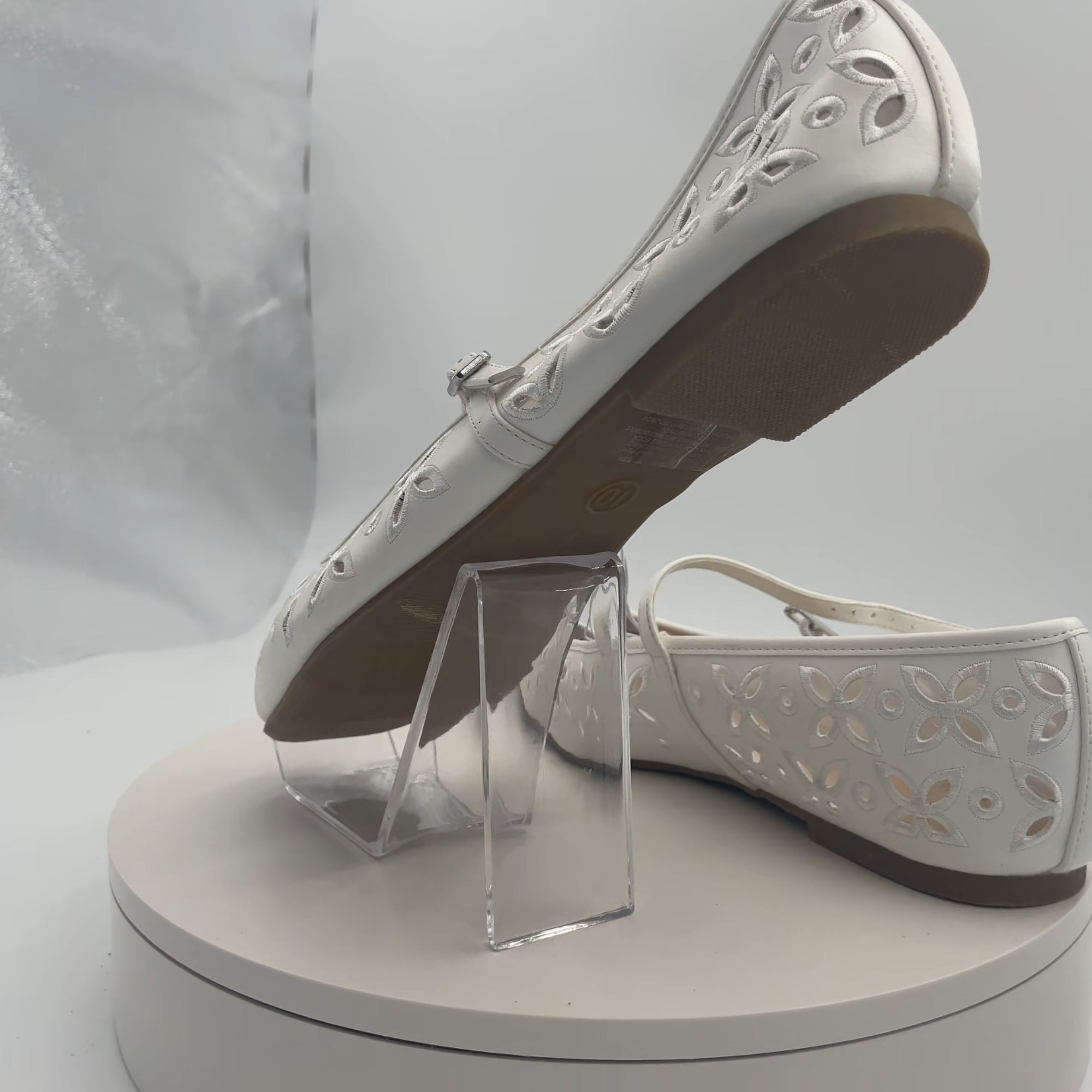 Women's Elsa Eyelet Mary Jane Ballet Flats With Memory Foam Insole - Wild Fable White 10: Faux Leather, Buckle Closure, Textured Outsole