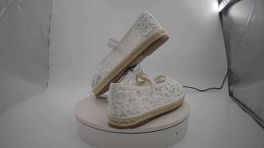 Women's Celia Floral Lace Mary Jane Espadrille Flat with Memory Foam Insole - Universal Thread White 11: Breathable Mesh Upper