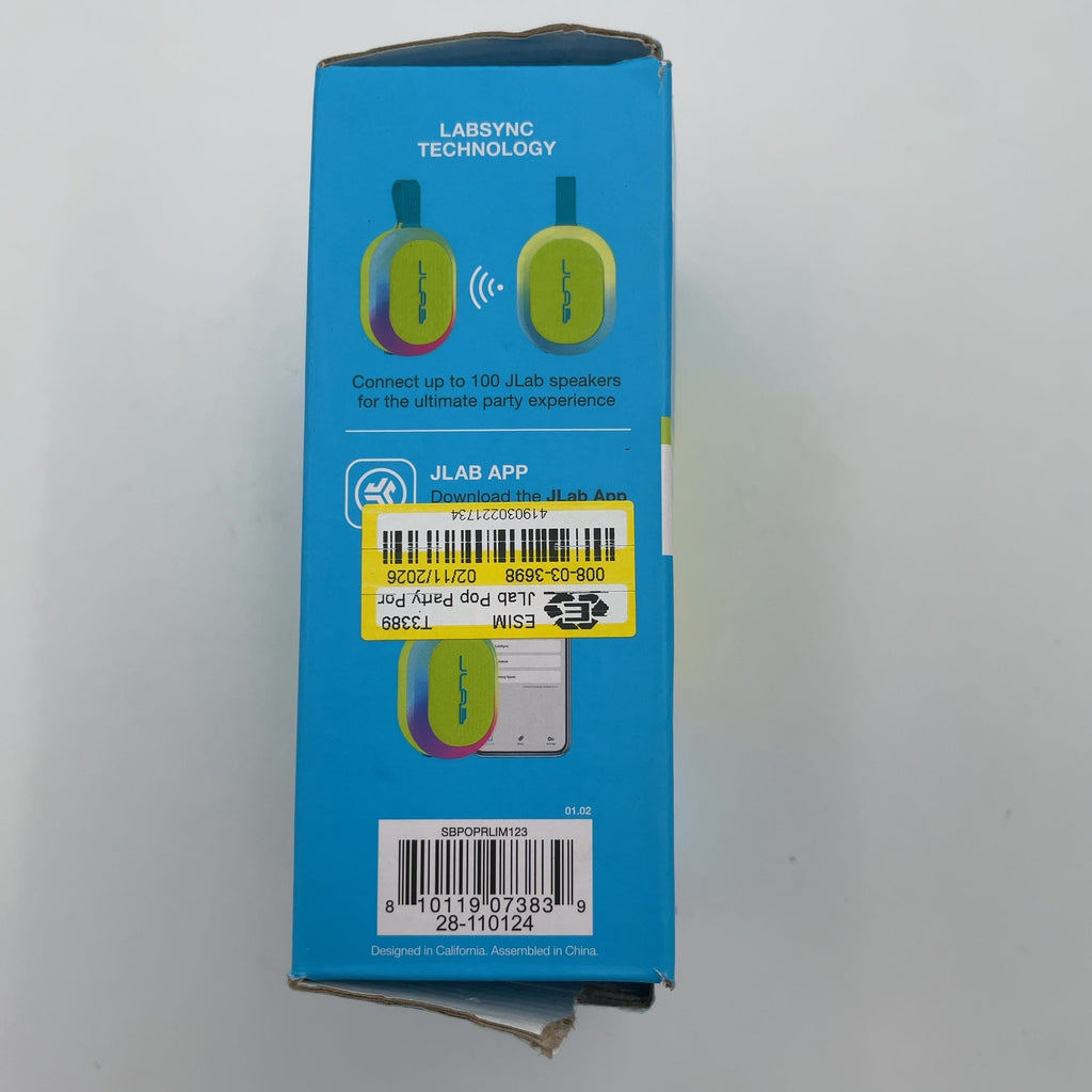 Jlab Pop Party Portable Speaker - Lime Green: Waterproof, Usb-C, Bluetooth, Led Light