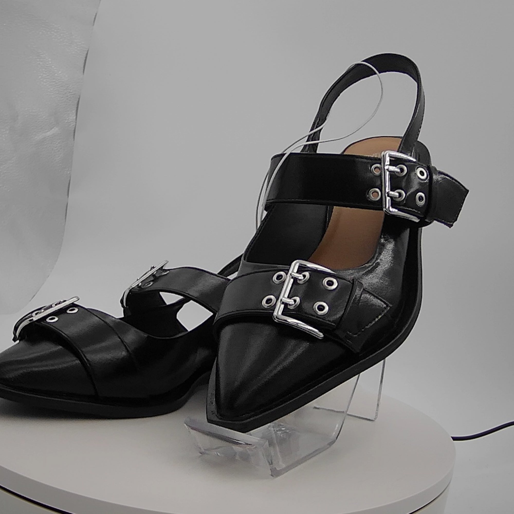 Women's Peyton Double Buckle Slingback Flats With Memory Foam Insole - Wild Fable Black 8.5: Medium Width, Block Heel