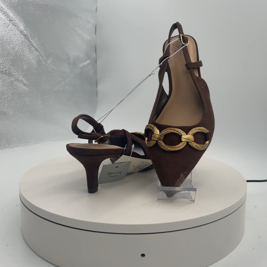 Women's Tabitha Oversized Chain Sling Back Heels With Memory Foam Insole - A New Day Brown 8