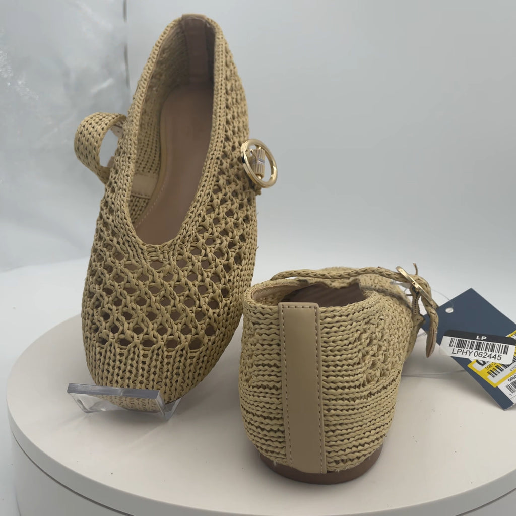 Women's Sia Knit Woven Mary Jane Flats - Universal Thread Beige 7.5: Cushioned Insole, Buckle Closure, Textured Outsole