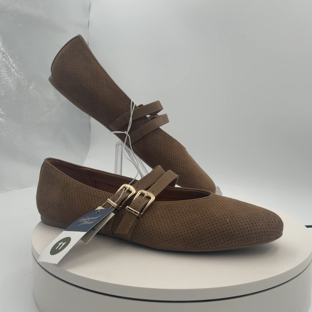 Women’s Henrietta Double Strap Mary Jane Flats With Memory Foam Insole – Universal Thread Taupe 11