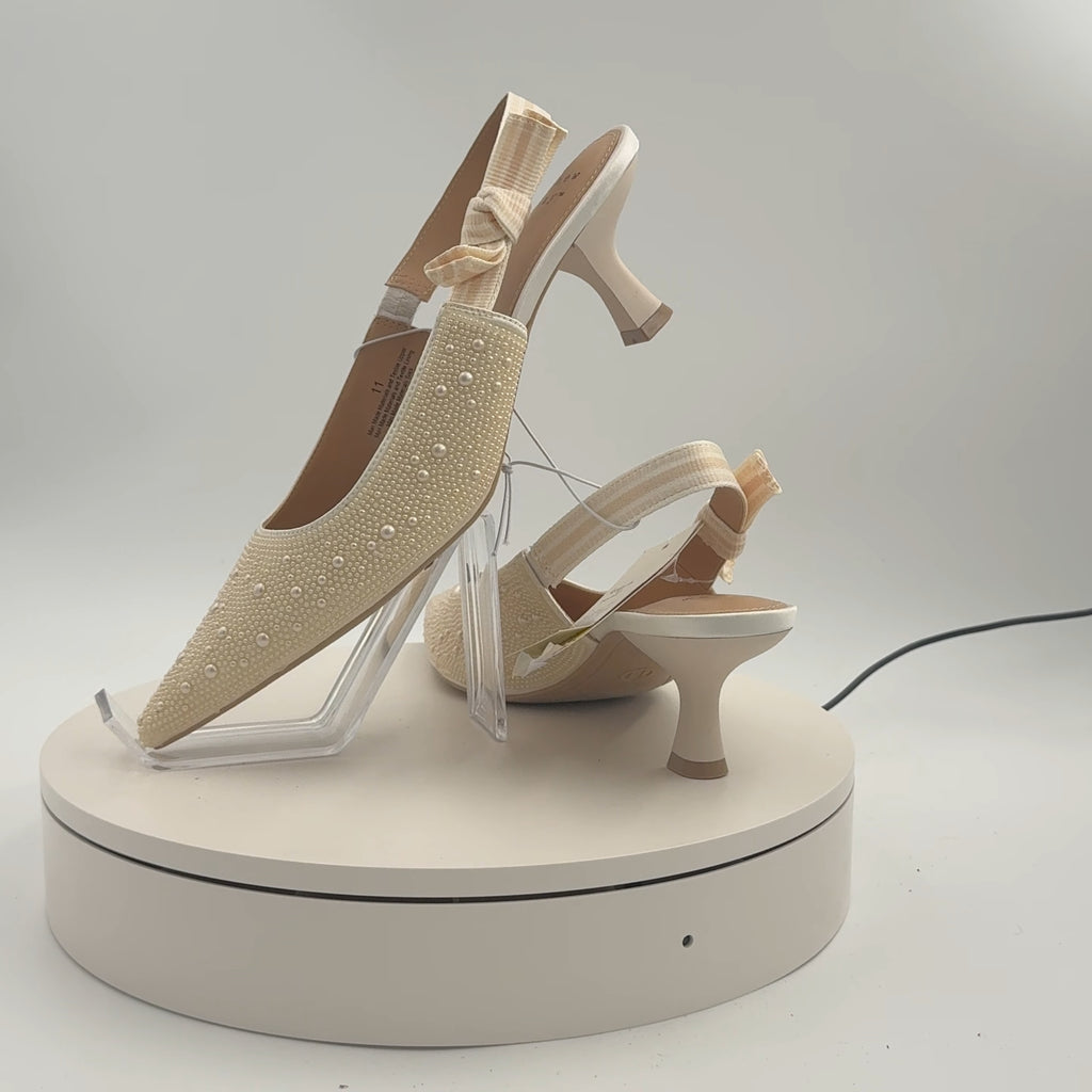 Women's Milan Pearl Slingback Heels - A New Day Ivory 11: Satin Pointed Toe, Cushioned Insole