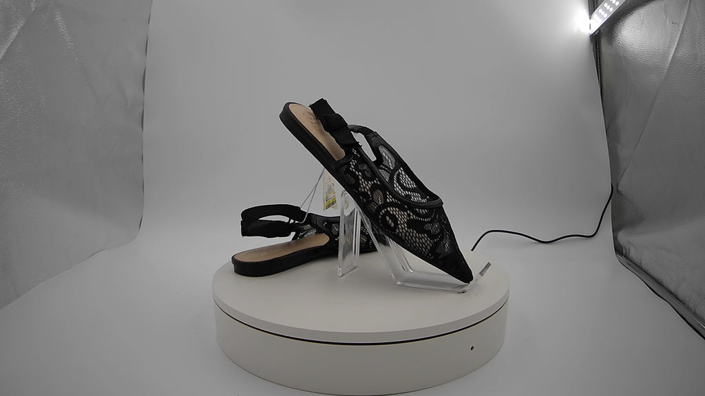 Women's London Lace Sling Back Bow Flats - A New Day Black 7: Cushioned Insole, Pointed Toe
