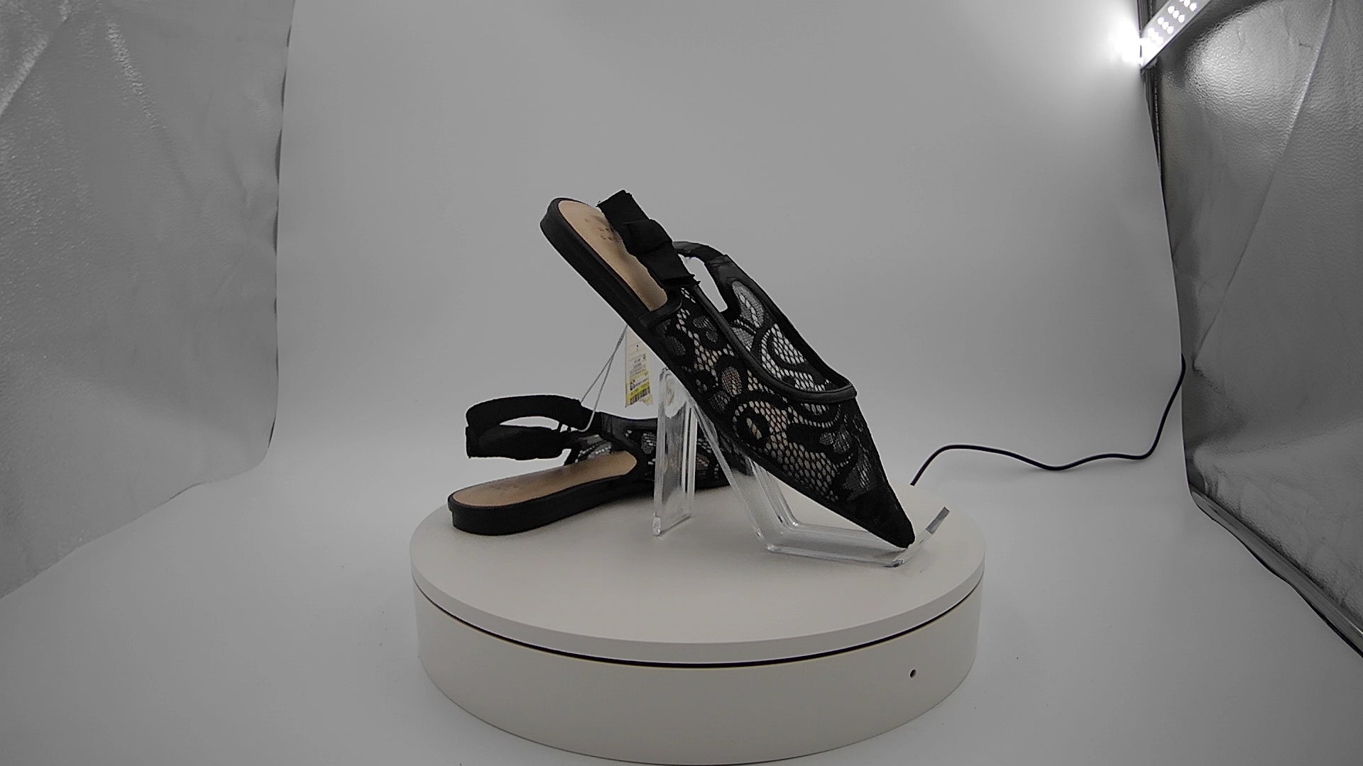 Women's London Lace Sling Back Bow Flats - A New Day Black 7: Cushioned Insole, Pointed Toe