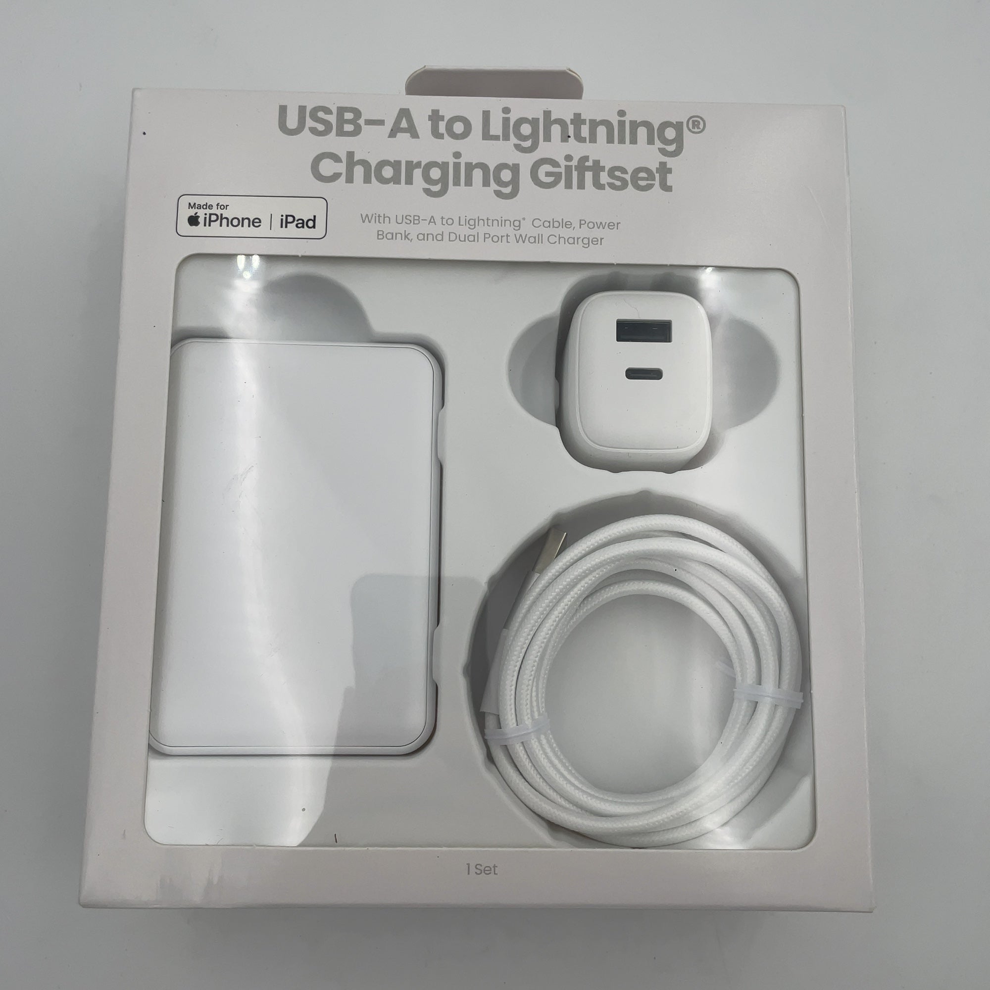 Gems Usb-A To Lightning Charging Gift Set With 5000Mmah Power Bank, Cable, And Wall Charger - White (Please Be Advised That Sets May Be Missing Pieces Or Otherwise Incomplete.)