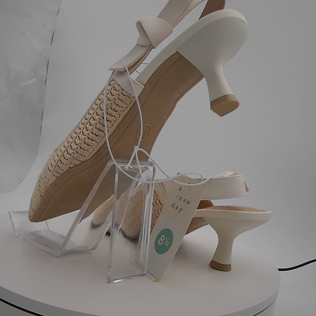 Women's Milan Raffia Slingback Heels - A New Day Beige 8.5: Cushioned Insole, Pointed Toe, Medium Width