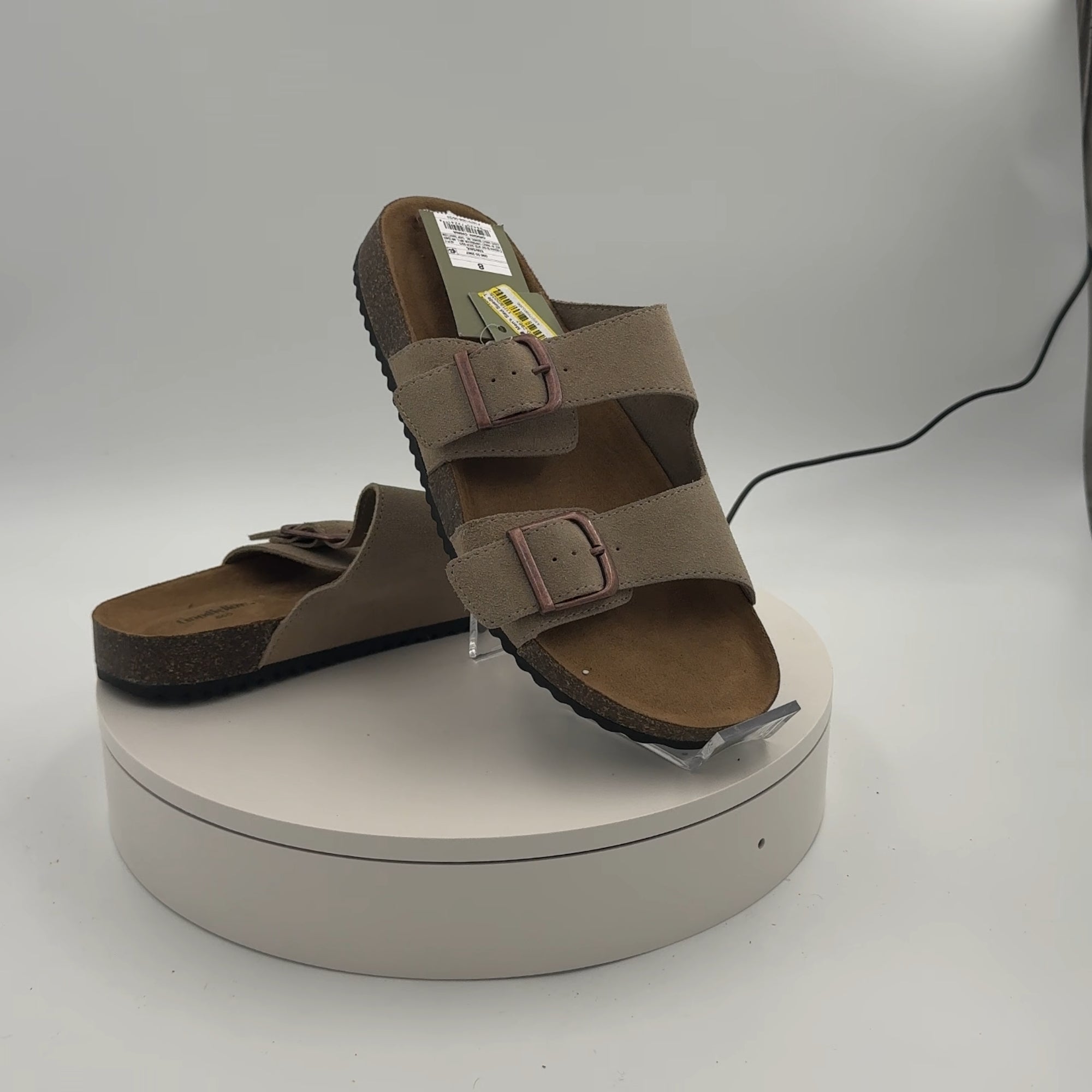 Men's Saul Suede Two Band Sandals - Goodfellow & Co Tan 8: Slip On, Contoured Footbed, Open Toe