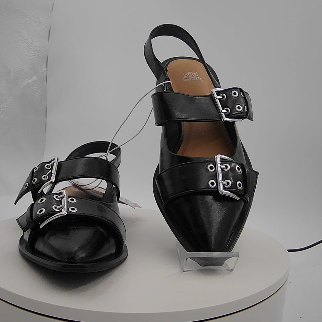 Women's Peyton Double Buckle Slingback Flats With Memory Foam Insole - Wild Fable Black 8.5: Medium Width, Block Heel