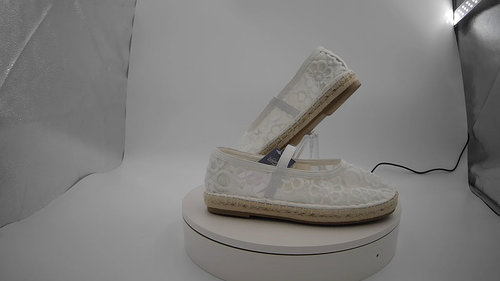 Women's Celia Floral Lace Mary Jane Espadrille Flat with Memory Foam Insole - Universal Thread White 6.5: Breathable Mesh, Pull-On Style