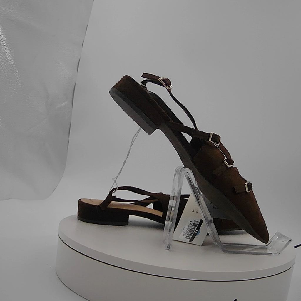 Women's Twiggy Multi Buckle Mini Heel Flats With Memory Foam Insole - A New Day Brown 7.5: Faux Suede, Pointed Toe