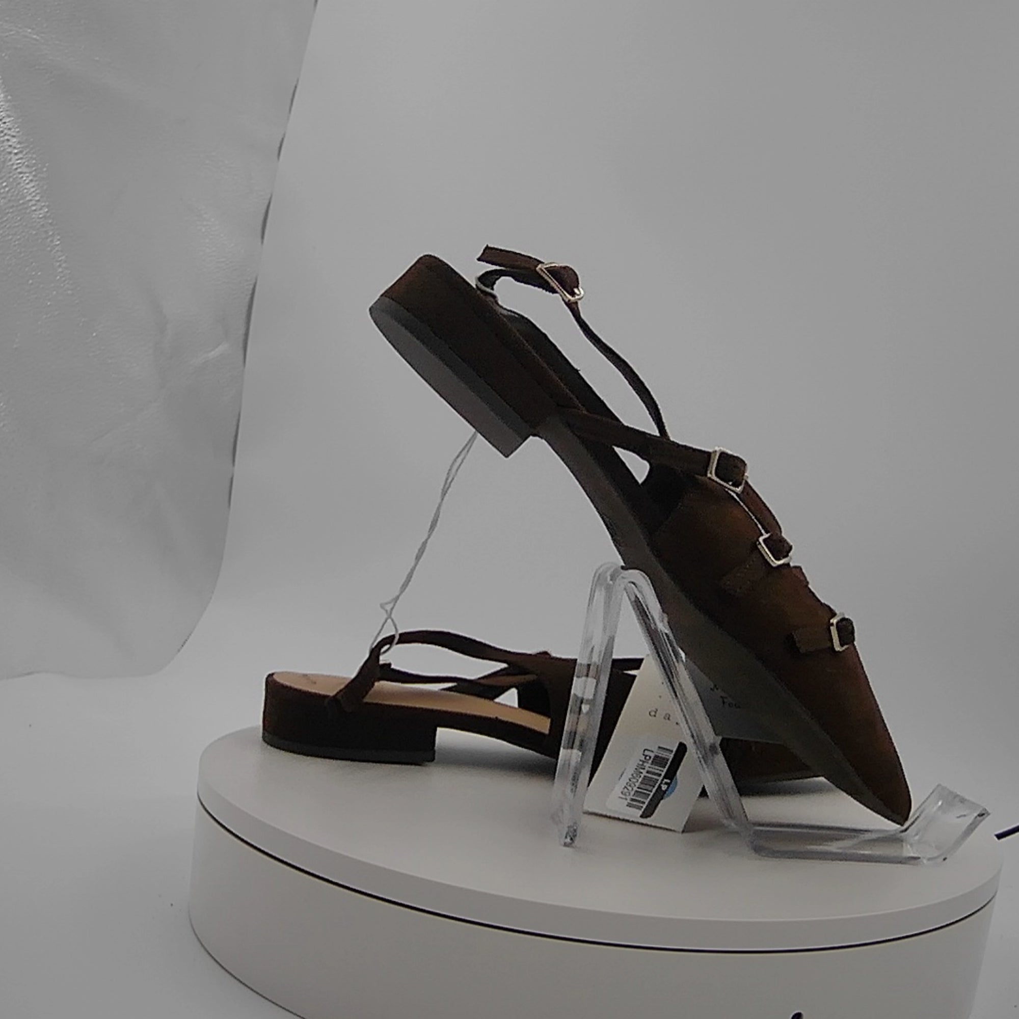 Women's Twiggy Multi Buckle Mini Heel Flats With Memory Foam Insole - A New Day Brown 7.5: Faux Suede, Pointed Toe
