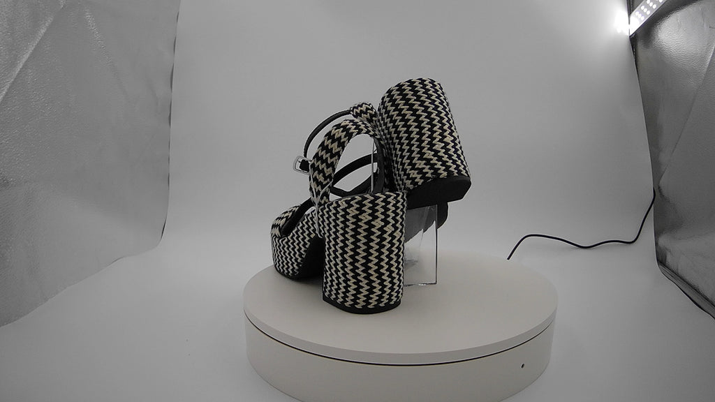 Women's Madeline Woven Platform Sandal Heels with Memory Foam Insole - Universal Thread Black 6: Ankle Strap, Block Heel