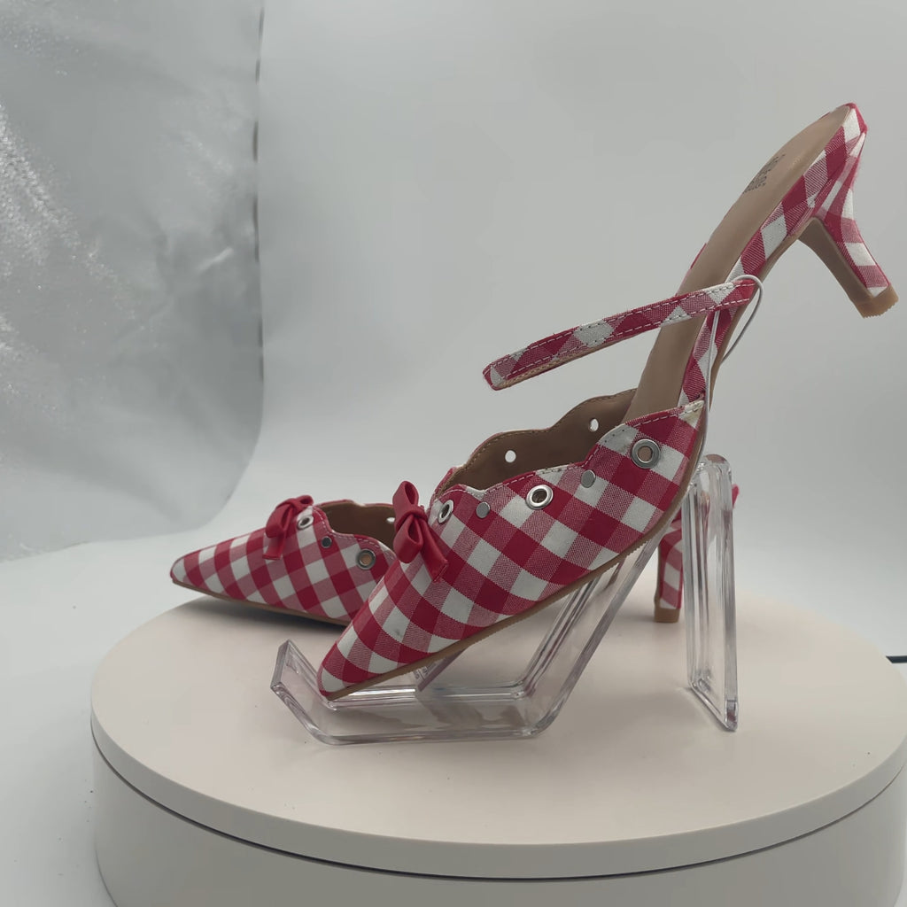 Women's Lysandra Gingham Eyelet Kitten Heels - Wild Fable Red 7.5: Slip-On Pumps, Pointed Toe, 2" Louis Heel, Textured Outsole