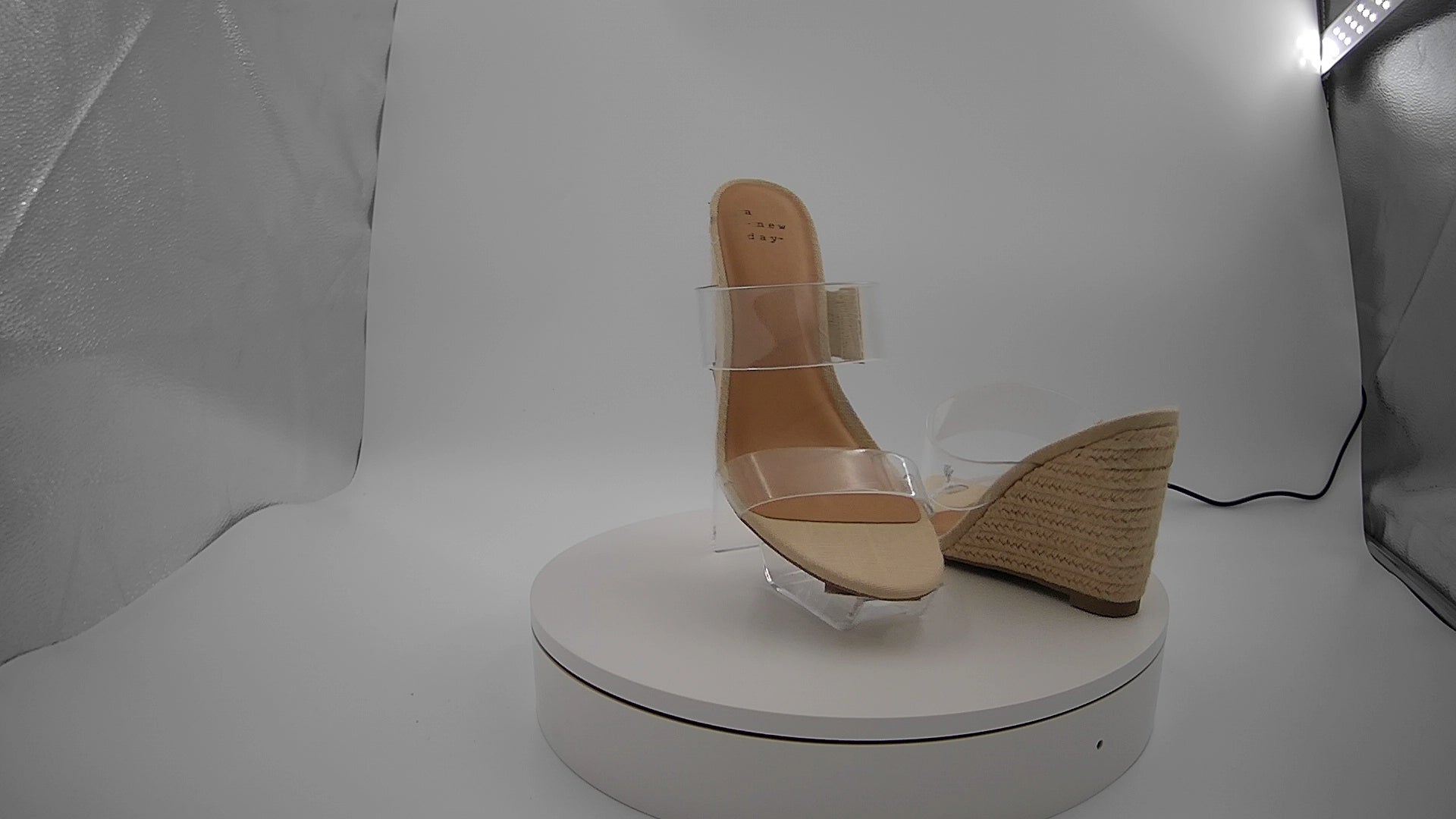 Women's Ansel Double Band Open Toe Wedge Heels with Memory Foam Insole - A New Day Tan 7: Slip-On Platform