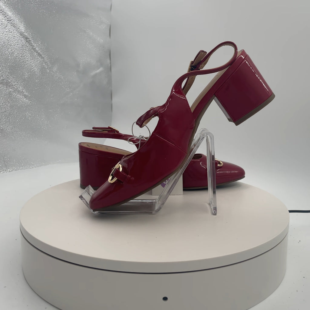 Women's Lucky Square Toe Mary Jane Heel With Memory Foam Insole - A New Day Red 6.5: Block Heel, Faux Leather