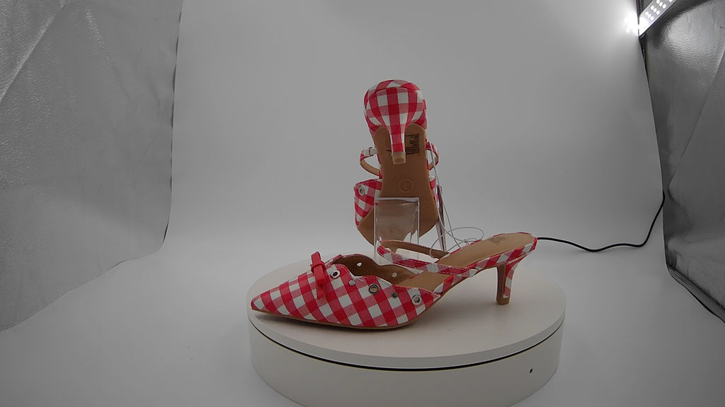 Women's Lysandra Gingham Eyelet Kitten Heels - Wild Fable Red 7: Slip-On, Pointed Toe, Louis Heel