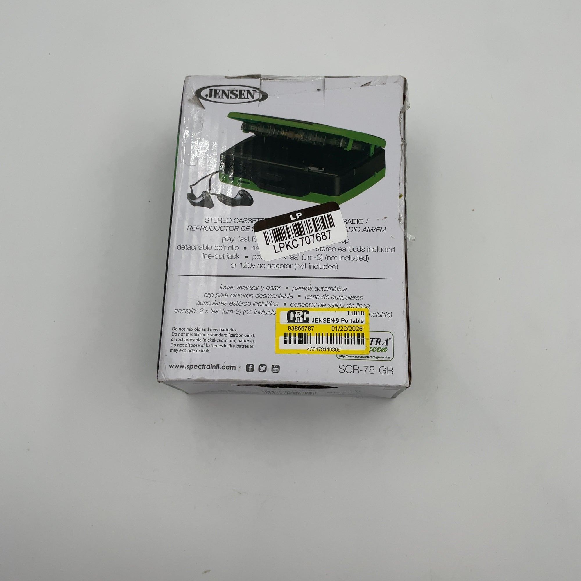 JENSEN® Portable Stereo Cassette Player with AM/FM Radio and Earbuds, SCR-75 (Green/Black)