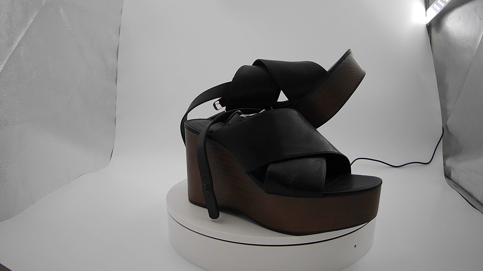 Women's Naomi Wood Wedge Heels with Memory Foam Insole - Universal Thread Black 11: Ankle Strap, Open Toe, Buckle Closure
