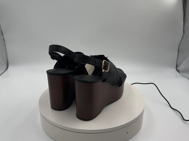 Women's Naomi Wood Wedge Heels with Memory Foam Insole - Universal Thread Black 8.5: Ankle Strap, Open Round Toe, Buckle Closure