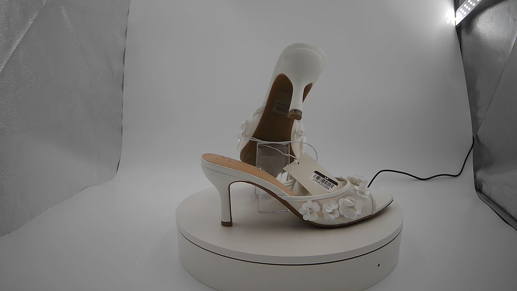 Women's Lupita Mesh Rhinestone Peep Toe Mule Heels with Memory Foam Insole - A New Day White 10: Slip-On Stiletto, Medium Width