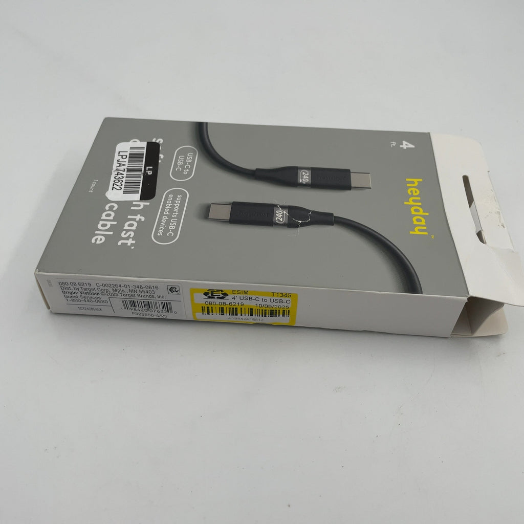 4' Usb-C To Usb-C 240W Silicone Cable - Heyday Black: Male-To-Male Connection