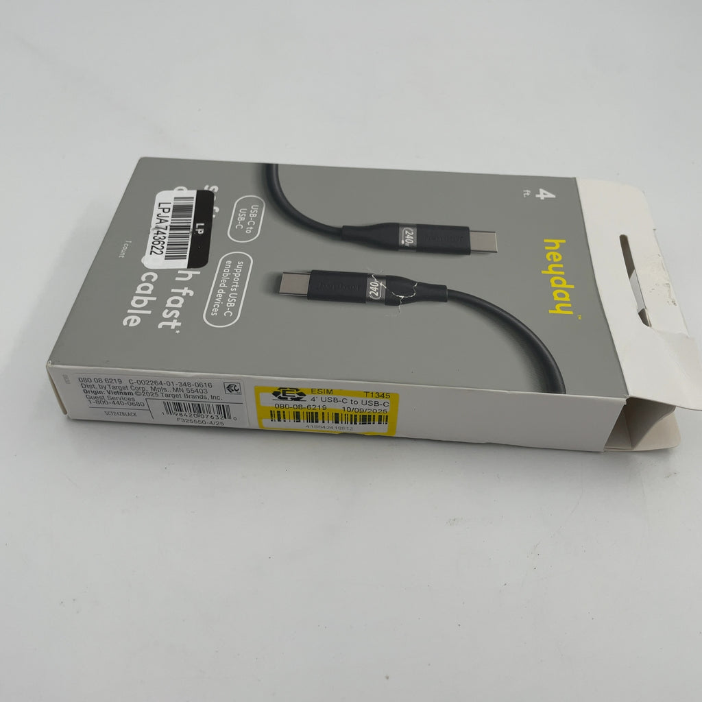 4' Usb-C To Usb-C 240W Silicone Cable - Heyday Black: Male-To-Male Connection