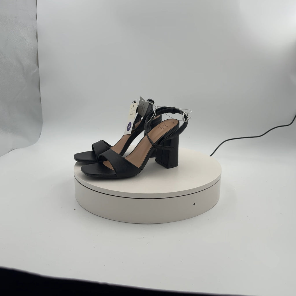 Women's Haley Ankle Strap Single Band Flare Heels With Memory Foam Insole - A New Day Black 6: Cushioned Square Toe, Block Heel